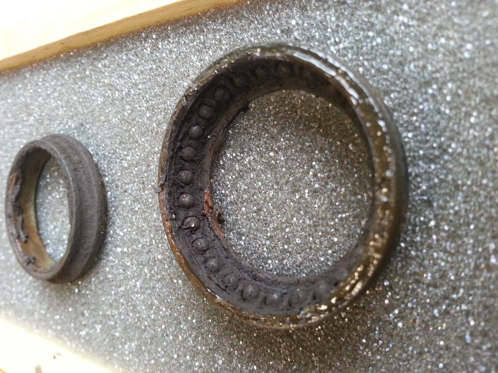 Sweat corroded head tube bearings.
